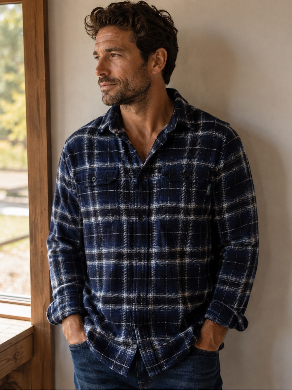 Woolrich sz M Blue Plaid super soft shacket Button-Up Shirt great condition
